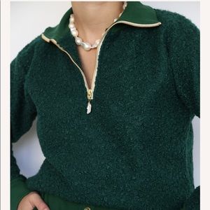 DONNI., Hunter Green, Curly Half-Zip, Size Medium, Gold Zipper with Pearl